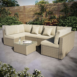 Ensemble de canapé d'extérieur moderne en rotin PE, 6 places, mobilier de jardin avec coussins et table basse, ensemble de salon en osier - Product Image 1