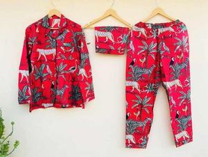 Women Printed Pajama Set Cotton Nightwear Long Sleeve Shirt Pants Sleepwear Loungewear Custom OEM - Product Image 1
