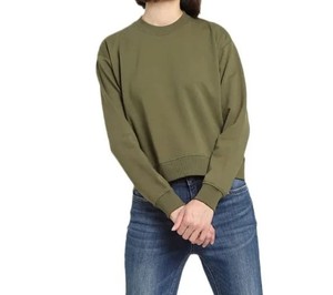 Sudadera de Cuello Redondo Color Verde Oliva para Mujer, Manga Larga, Informal, Tejida, 100% Algodón, para Otoño - Product Image 4