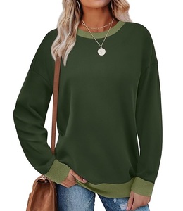 Nueva llegada: Sudadera de algodón de lujo para mujer, de manga larga, cuello redondo, hombros caídos, color liso, cómoda y casual, de Bangladesh. - Product Image 1