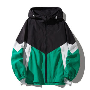 Veste coupe-vent unisexe pour homme, style géométrique coloré, fermeture éclair intégrale, capuche, légère, décontractée, style streetwear, résistante au vent - Product Image 4