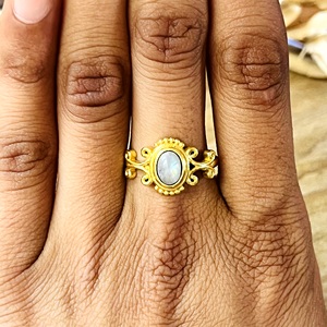 Unique Best Design Moonstone Gold <b>Ring</b> <b>Boho</b> Brass <b>Rings</b> For Women 18k Gold Plated Ethnic Filigree <b>Ring</b> For Wholesale/OEM/ODM - Product Image 6