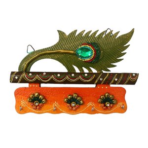 Mor Pankhi Wooden <b>Key</b> <b>Holder</b> with 4 Hooks for Home and Office Decor 9 X 6 Inches by JaipurCrafts - Product Image 3
