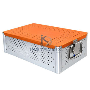 Boîte de stérilisation en aluminium à couvercle orange pour instruments médicaux, outils chirurgicaux personnalisés, fournisseur en gros - Product Image 1