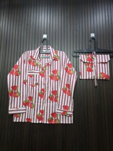 Ensemble de pyjama rayé à imprimé fraises pour femme, manches longues, boutons sur le devant, en coton, vêtements de détente décontractés pour le printemps, taille adulte - Product Image 2