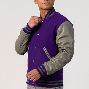 <b>Mens</b> <b>Varsity</b> <b>Jacket</b> Purple and Grey Custom Letterman Baseball <b>Bomber</b> College <b>Jacket</b> with PU Leather Sleeves OEM Manufacturer - Product Image 4