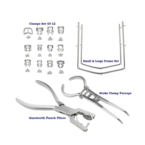 16 Piece Dental Rubber Dam Set German Steel Finish <b>Polish</b> Frame Forceps Clamps Punch <b>Kit</b> Endodontic Instruments - Product Image 1