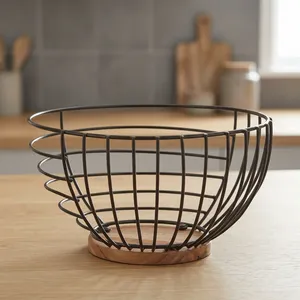 Panier à fruits rond en fil métallique pour comptoir de cuisine, corbeille de rangement ouverte pour fruits et légumes, organisateur de table décoratif - Product Image 4