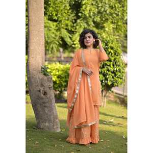 Conjunto de Traje de Gasa Chiffon Gotta Color Durazno del Desierto, Talla XS - Product Image 1