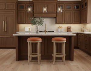 Tabouret de bar rond moderne en bois d'hévéa avec design entièrement rond, durable et facile à nettoyer, meuble de salon - Product Image 3