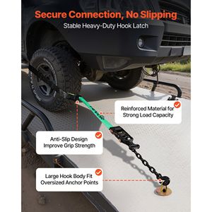 Kit de fixation robuste Worki 10009 Lbs avec cales de roue, sangles de remorquage de type pneu et sangles de fixation de voiture avec cliquet à haute résistance - Product Image 5