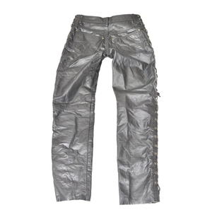 Pantalon de moto pour homme en PU noir, taille haute, coupe droite, fermeture à lacets, décoration à rivets, vêtements d'hiver - Product Image 4