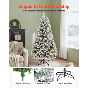Albero di Natale innevato preilluminato da 120 cm con 120 luci LED bianco caldo, 8 modalità di illuminazione, decorazioni natalizie complete, artificiale, dimensioni 300 cm - Product Image 5