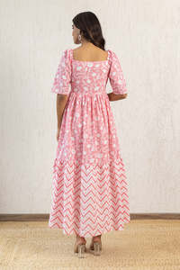 เดรสยาวผ้าฝ้ายสีชมพูสำหรับผู้หญิง - Product Image 4