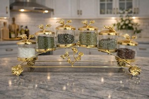 Exquisite Gold Glass Container For Kitchen Countertop Storage And Gifting Luxury Metal <b>Jar</b> With Lid Elegant Home Decor Piece - Product Image 4