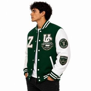 Black Eco-friendly Breathable Preppy Polyester/Cotton <b>Men's</b> <b>Winter</b> Varsity Jacket Stand Collar Covered Button Closure - Product Image 5
