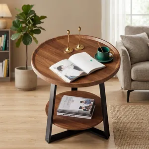 Nordic Metal Antique Eco-Friendly Coffee <b>Table</b> Simple <b>Small</b> Round Contemporary <b>Wood</b> Top Living Room Furniture - Product Image 2