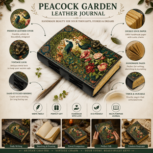 Wholesale Peacock Garden Handmade Leather Hardcover Journal Vintage Lock <b>Diary</b> <b>with</b> Deckle Edge Paper Floral Artisan Sketchbook - Product Image 5