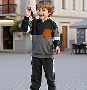 Conjunto Deportivo Infantil de Color Sólido, Sudadera con Capucha Estampada, Pantalones Deportivos, Conjunto de 2 Piezas de Felpa para Correr, Ropa Deportiva Informal de Invierno - Product Image 3