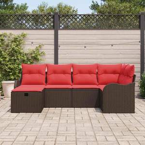 ชุดโซฟาสวนหวายโพลีสีน้ำตาลและสีแดง 6 ชิ้นพร้อมเบาะรองนั่ง - Product Image 3