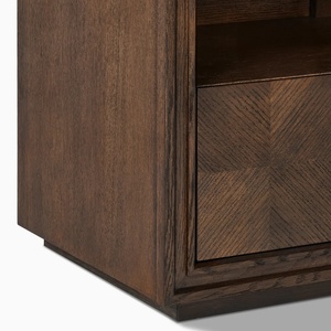 Table de chevet moderne Kimberly en teck massif avec 1 tiroir, finition brun foncé, mobilier de chambre de haute qualité pour usage intérieur - Product Image 2