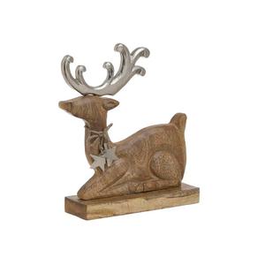 Décoration de table de Noël rustique en bois en forme de renne avec bois de cerf argentés et étoiles, pièce décorative artistique pour la maison - Product Image 1