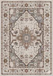 Alfombra de área con diseño de medallón del Patrimonio Real Persa, fabricada a máquina – Diseño clásico en azul marfil - Product Image 3