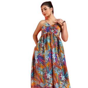 Conjunto de Ropa para Mujer con Vestido Estampado Tropical Multicolor, Atuendo Elegante a Juego, Cómodo y Formal para el Verano - Product Image 1