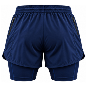 Men's Navy Blue Quick Dry Sport <b>Shorts</b> With Drawstring Waist And <b>Zip</b> <b>Pockets</b> Front Logo Design - Product Image 2