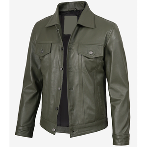 2026 OEM Latest Design Olive Green Cowhide Leather Jacket For Men's Front Pockets 100%High Quality Low MOQ Winter Fashion Jacket - Product Image 4