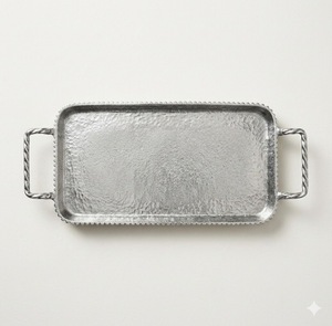 Grand plateau rectangulaire en aluminium avec poignées, plateau décoratif moderne en métal argenté pour la maison et la cuisine - Product Image 4