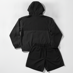 Custom Men's <b>Black</b> Hooded <b>Windbreaker</b> Jacket Shorts Set Front Color Blocking Casual Style Quick Dry Knitted Polyester Autumn - Product Image 2