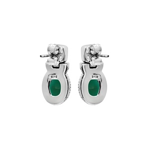 Boucles d'oreilles pendantes en argent sterling 925 massif avec onyx vert naturel ovale et serti de zircone cubique carrée, bijoux fins Memoria Jewels, vente en gros - Product Image 3