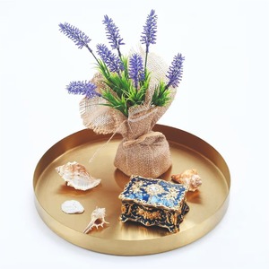 Bandeja Decorativa Redonda de Metal Dorado de Lujo, Bandejas de Servicio de Latón para Hotel y Restaurante, Plato de Acero Inoxidable para Guardar Velas y Joyas - Product Image 1