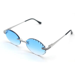 <b>Rimless</b> Oval <b>Sunglasses</b> Gradient Blue Lenses Retro Style Light Weight Unisex Adult Casual Wear - Product Image 1
