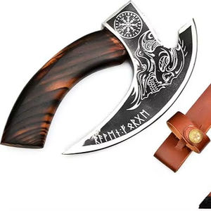 Custom Hand forge Viking Carbon Steel Kitchen Pizza Cutter with Vintage Etched Wooden Handle Pizza Cutter Axe for Pizza Cutter - Product Image 1