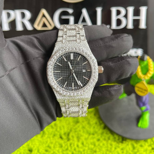 Montre automatique de luxe PJ entièrement sertie de moissanite, boîtier carré en acier inoxydable, saphir, étanche, style diamant - Product Image 1