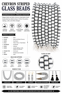 Perles artisanales en verre rondes à rayures chevron noir et blanc pour la fabrication de bijoux en boîte - Fournitures d'artisanat tribal - Product Image 6
