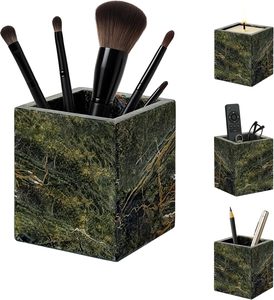 Porte-stylo en marbre, support pour pinceaux de maquillage et brosses à dents en pierre naturelle d'inspiration forestière, conteneur carré en marbre pour bougies, télécommandes - Product Image 1