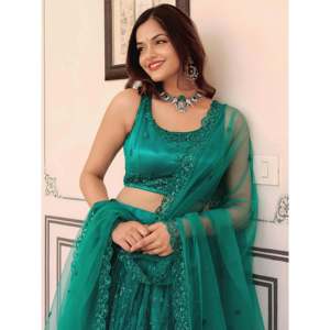 Teal Green Soft Net <b>Sequins</b> Monochrome Lehenga Choli for Women - Product Image 3