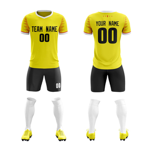 Uniforme de Fútbol Personalizado al por Mayor, Elegante, Amarillo y Negro, Conjunto Completo, Cintura Elástica en Cuatro Direcciones, Servicio OEM - Product Image 1