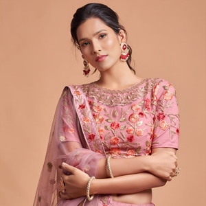 Designer Soft <b>Net</b> Lehenga Choli Set with Thread Zari Dori and Badla Embroidery Work is an elegant ethnic ensemble crafted - Product Image 3