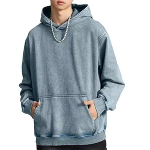 Sweat-shirt à capuche surdimensionné pour homme, couleur unie, coton, tissu molletonné français, vêtements décontractés pour l'automne - Product Image 2