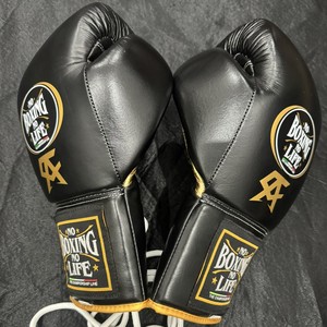 Guantes de boxeo personalizados No Boxing No Life, negros y dorados, de cuero genuino con cordones, guantes profesionales para entrenamiento y sparring, guantes de boxeo ganadores. - Product Image 4