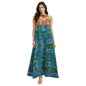 Elegante Vestido Largo de Gasa sin Mangas con Cuello Alto y Estampado Geométrico, Estilo Bohemio, Corte en A, para Eventos Formales de Noche para Mujer - Product Image 4