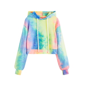 Sudadera Corta con Capucha Tie Dye para Mujer, Manga Larga, Tejido de Algodón, Informal, para Primavera - Product Image 1