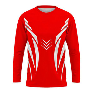 Red Long Sleeve Men's Sporty T-Shirt Geometric Pattern Quick Dry Knitted Polyester O-Neck Regular Fit - Product Image 3