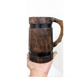 Wooden Beer Mug with Handle Eco Friendly Drinkware Classic Party Mug for Home Camping Bar Use - Product Image 1