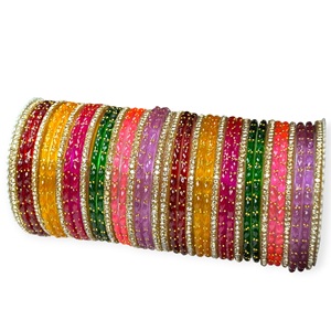 Wholesale Premium Multicolor Bridal <b>Glass</b> <b>Bangles</b> Gold Plated Emerald Cut Pearl Set Work Heavy Festive Wedding Wear Full Stack - Product Image 4