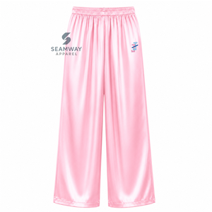 Conjunto de pijama de satén para mujer Jack And Jill Of America, de manga larga, con botones, bordado, de dos piezas, color rosa con ribete azul - Product Image 4
